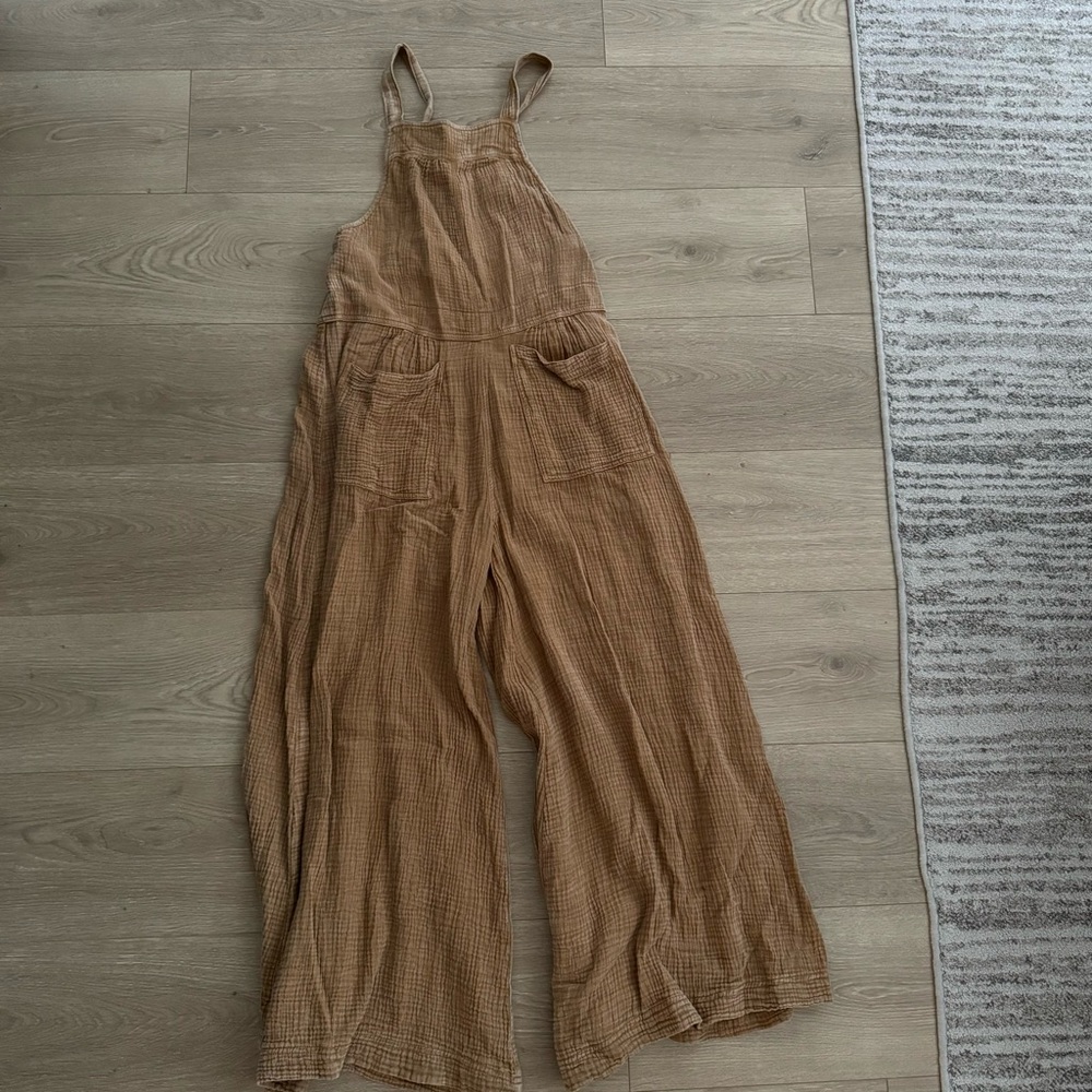 Free People Cypress Ave Overalls Jumpsuit Tan